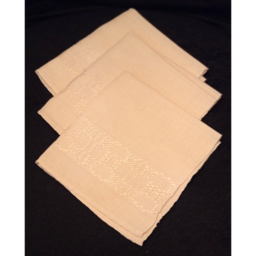 Set of Three Vintage Tone-on-Tone Embroidered Napkins